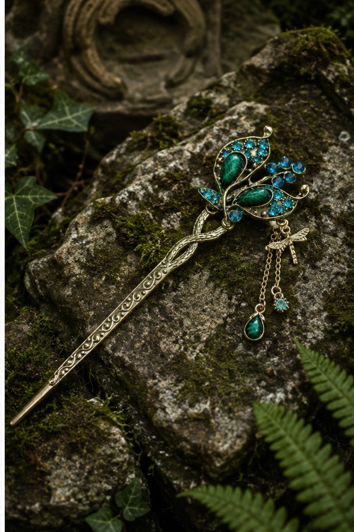 Pique à cheveux – Papillon bleu et vert